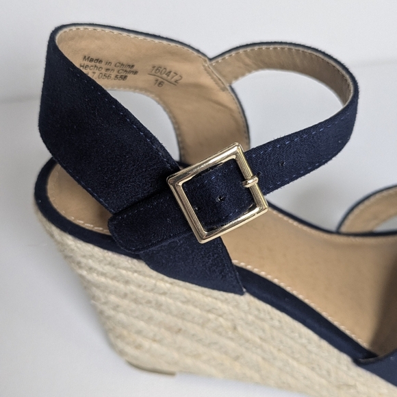 American Eagle Women's Dark Blue Espadrille Wedge Sandal Slingback Heel Sz 6.5 - Picture 7 of 9